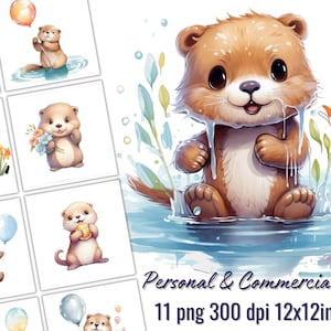 Adorable and Playful Otter Clipart Set for Creative Projects, Cute Baby Shower Bundle, Transparent Background, Instant Digital Download