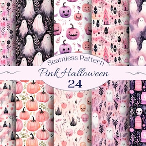 Pink Halloween Seamless Pattern for Creative Project, Autumn Digital Paper, Scrapbooking, Paper Craft, Card Making Sublimation, Junk Journal