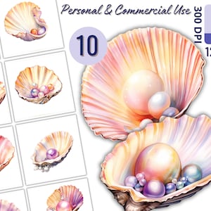 Pearl in a Shell Clipart Set for Creative Projects, Whimsical Pearls, Beauty of the Ocean Images, Card Making, Scrapbooking, Free License