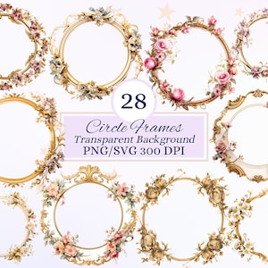 Può includere: Set di 28 cornici circolari dorate con decorazioni floreali. Le cornici hanno uno sfondo trasparente e sono perfette per aggiungere un tocco di eleganza ai tuoi progetti.