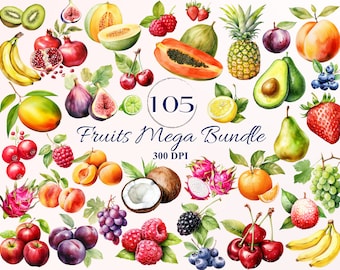 Fruit Mega Bundle for Creative Project, Fruits Clipart, Transparent Background, Digital Ephemera, Collage, Card Making, Scrapbooking, Menu