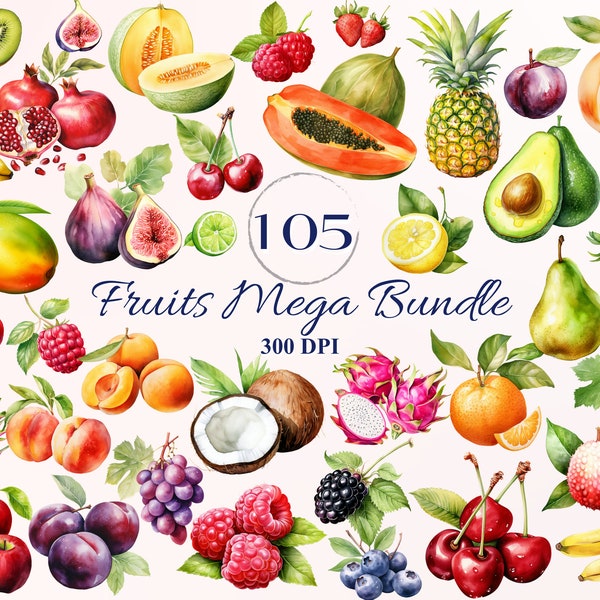 Fruit Mega Bundle pour projet créatif, Fruits Clipart, Fond transparent, Éphémères numériques, Collage, Fabrication de cartes, Scrapbooking, Menu