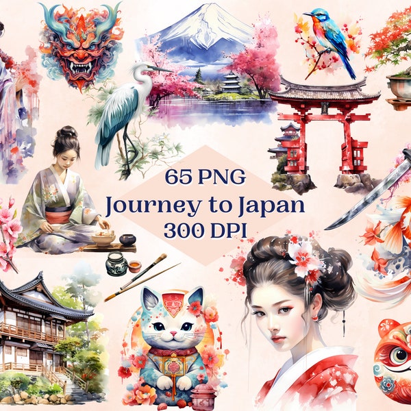 Voyage au Japon Clipart pour projet créatif, oeuvre d'art japonaise design traditionnel, éphémères numériques, fabrication de cartes, sublimation, scrapbooking