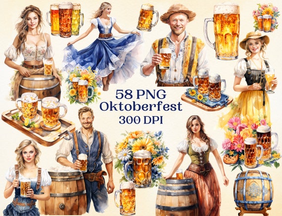 Oktoberfest Clipart Set for Creative Project, Beer festival Designs, Digital Ephemera, DIY, Card Making, Scrapbooking, Junk Journal Supplies