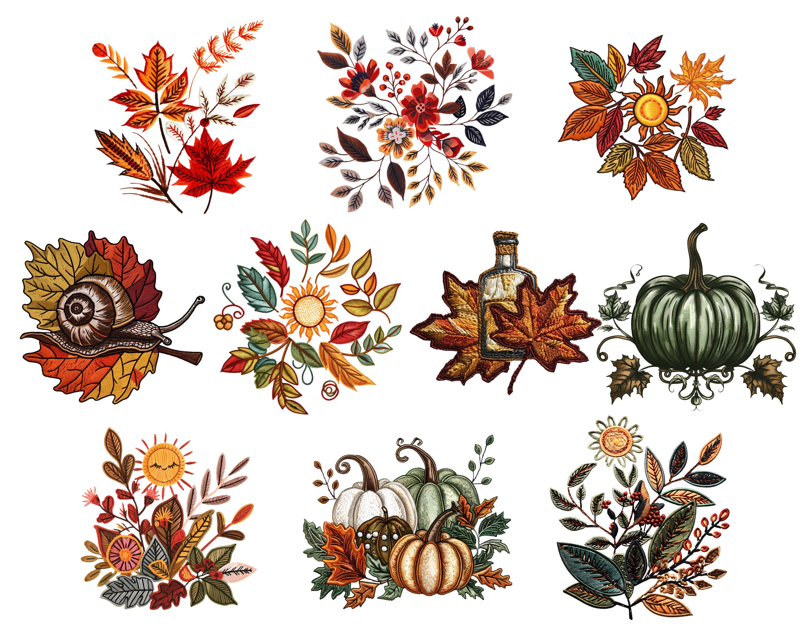 Autumn Inspired Embroidery Clipart Set for Creative Project, Fall ...
