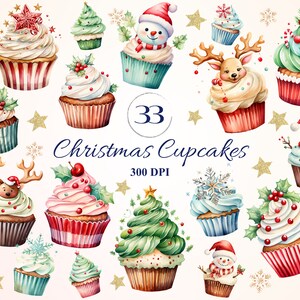 Weihnachts Cupcakes Clipart Set für kreatives Projekt, leckere X-mas Designs, digitale Ephemera, Sublimation, Fantasy Winter Weihnachten Handwerk