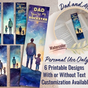 Dad and Me Bookmark, Set of 6 Bookmarks, Customization Available, Father&#39;s Day Gift, Birthday Present, Digital Collage, Printable PNG File