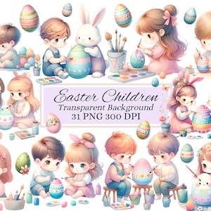 Ostern Kinder Clipart-Set für kreatives Projekt, niedliche Ostergrafiken, Kartenherstellung, Scrapbooking, Sublimation, Ephemera, Aufkleber, PNG