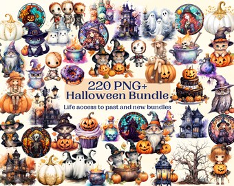 Halloween MEGA BUNDLE for Creative Projects, Life Access,  Printable Designs, Digital Ephemera, Card Making, Scrapbooking, Sublimation