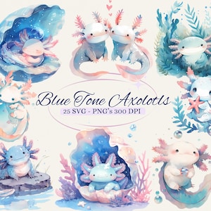 Blau Ton Axolotl Cliparts für kreatives Projekt, Seetier Grafiken, Kinderzimmer Wandkunst, Kartenherstellung, Scrapbooking, Ephemera, PNG