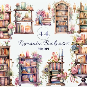Romantyczny zestaw regałów na książki do projektów kreatywnych, projekty dla miłośników książek, cyfrowe pamiątki, DIY, tworzenie kartek, scrapbooking, artykuły do dziennika śmieci