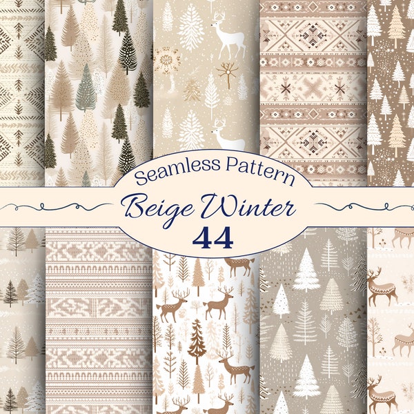 Beige Winter Seamless Patterns for Creative Project, Cozy Christmas Pattern, Boho Inspired, Scrapbooking, Handmade Gift Wrap, Paper Craft