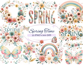 Spring Time Cliparts for Creative Project, Floral Spring Graphics, Spring Colors Floral Graphics, Card Making, Scrapbooking, Sublimation