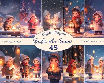 Winter Kids Illustration for Scrapbooking and Creative Projects, Cute Christmas Designs, Card Making, Collage, Manga Anime, Digital Ephemera