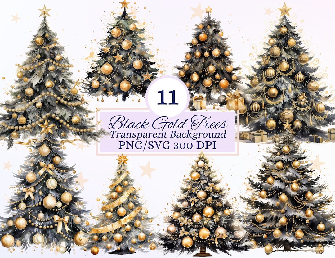 Black Christmas Tree Clipart Set for Creative Projects, Xmas Winter