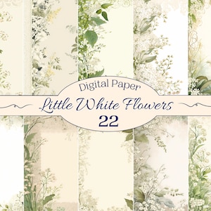 Little White Flowers Digital Paper for Scrapbooking and Creative Project, Invitation Card, Journal Printable, Custom Paper, Ephemera PNG SVG