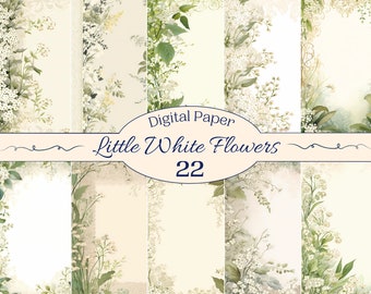 Little White Flowers Digital Paper for Scrapbooking and Creative Project, Invitation Card, Journal Printable, Custom Paper, Ephemera PNG SVG