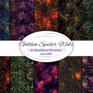Goldenes Spinnennetz Nahtlose Muster für kreatives Projekt, Halloween-Party-Digitalpapier, Scrapbooking, Papierhandwerk, Kartenherstellung, Sublimation
