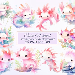 Niedliche Axolotl Cliparts für kreatives Projekt, Meerestiergrafik, Kinderzimmer Wandkunst, Kartenherstellung, Scrapbooking, Sublimation, Ephemera, PNG