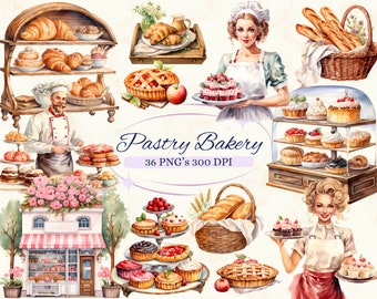 Clipart-bilder med konditori för kreativa projekt, konditorigrafik för bageri, menyer och mer, söt mat, korttillverkning, scrapbooking, sublimering