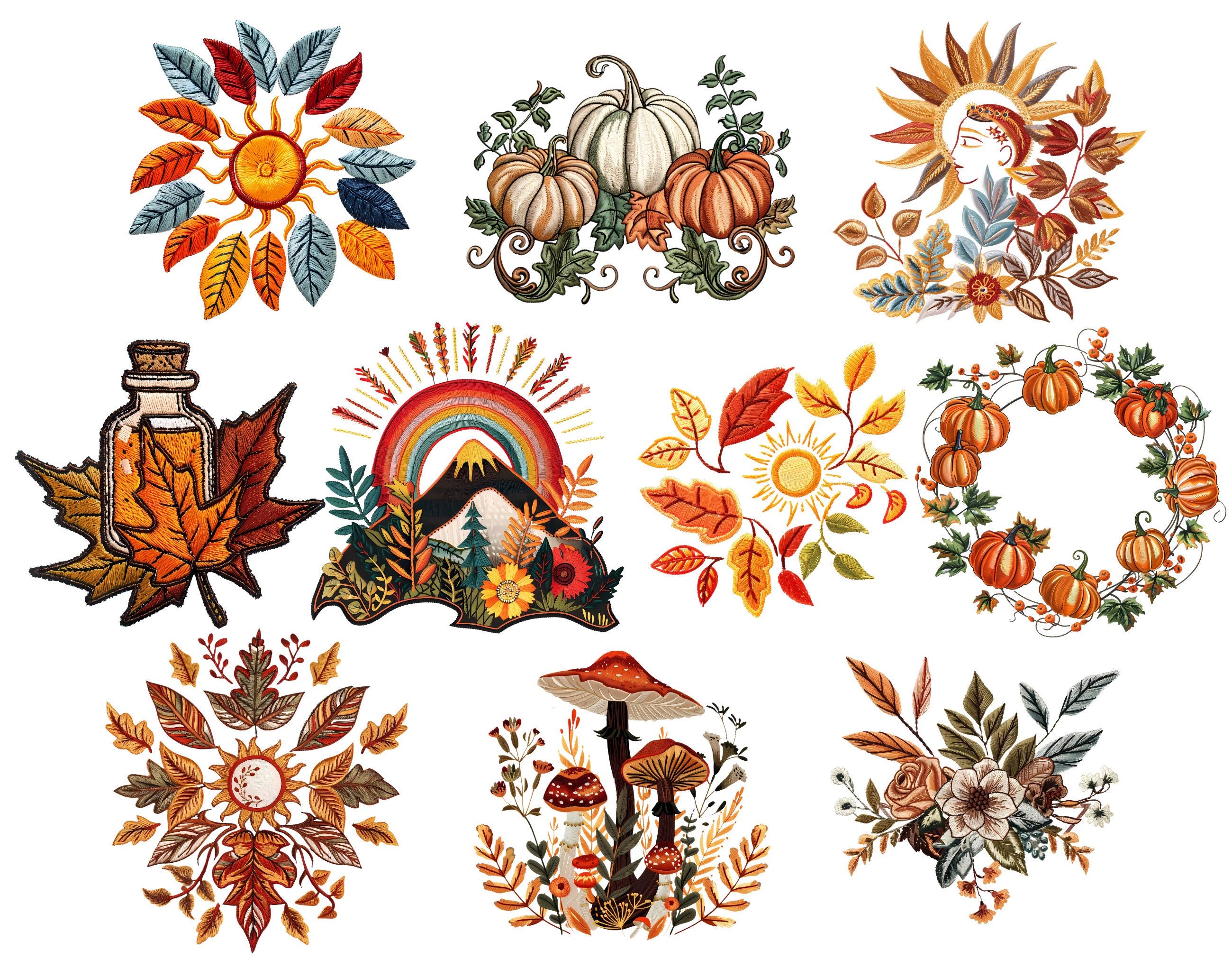 Creative Fall Design Autumn Inspired Embroidery Clipart Set for Creative Project, Fall ...