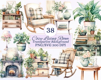 Cozy Living Room Clipart Set for Creative Projects, Cottagecore Furniture Graphics, Collage Designs, Card Making, Scrapbooking, Ephemera