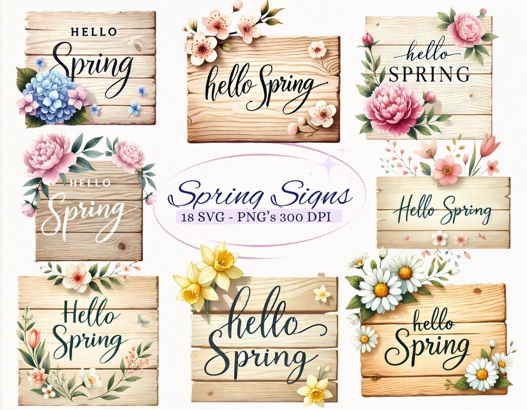 Spring Signs Cliparts for Creative Project, Floral Spring Graphics ...