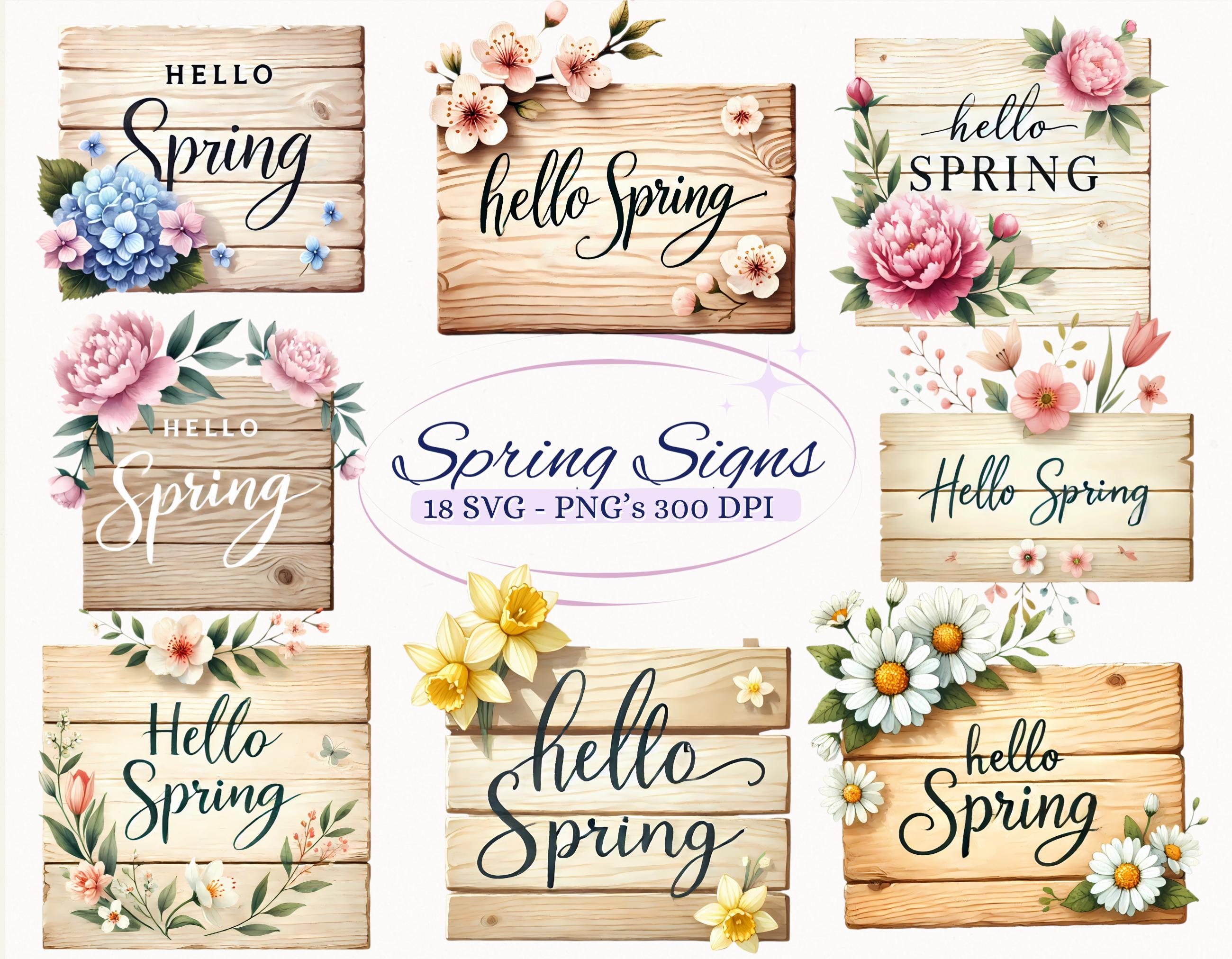 Spring Signs Cliparts for Creative Project, Floral Spring Graphics ...
