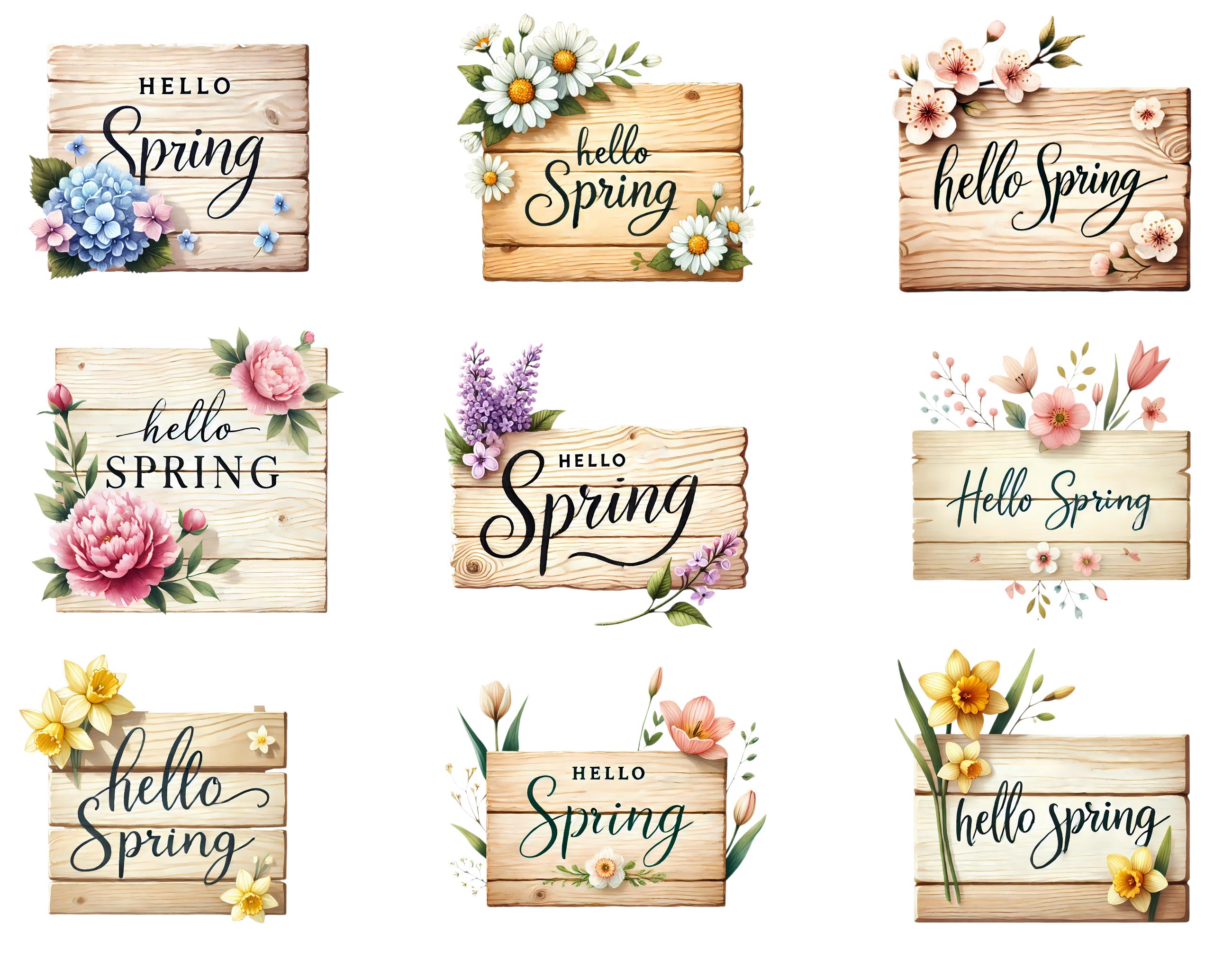 Spring Signs Cliparts for Creative Project, Floral Spring Graphics ...