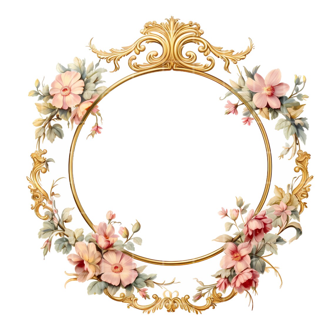 Pink Rococo Circle Baroque Circle Frame Clipart Set for Creative Projects, Rococo Style ...