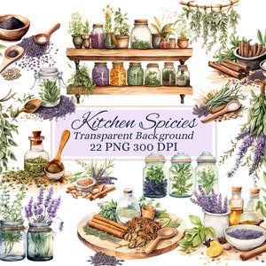 Keukenkruiden clipartset voor creatief project, voor voedselmenu, keukenpot, mixed media, digitale ephemera, junkjournaling, scrapbooking,