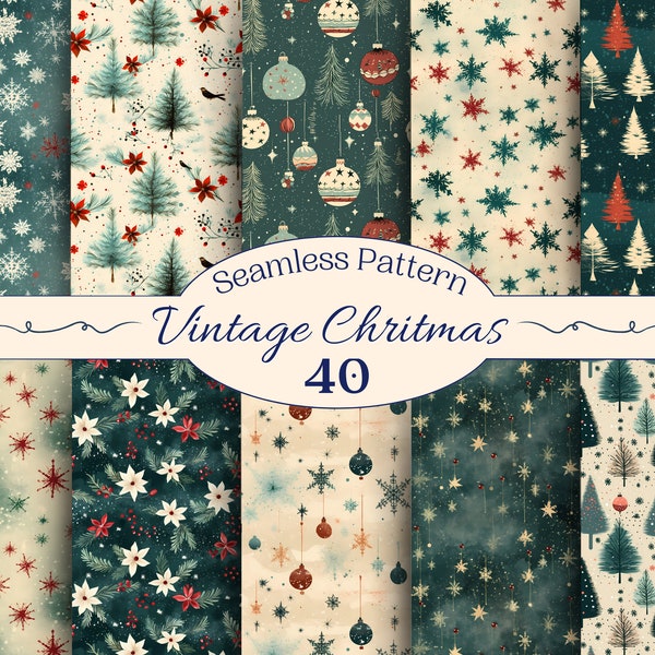 Vintage Christmas Seamless Patterns for Creative Project, Grunge Winter Pattern, Scrapbooking, Handmade Gift Wrap, Paper Craft, Sublimation