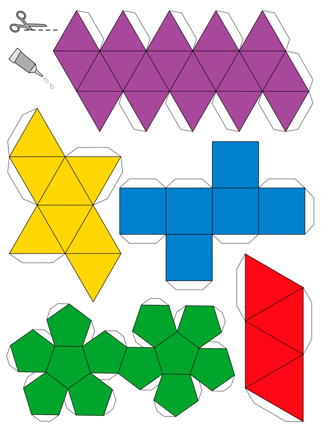 Platonic Solids Easy Paper Models, Print, Cut and Paste Perfect Math