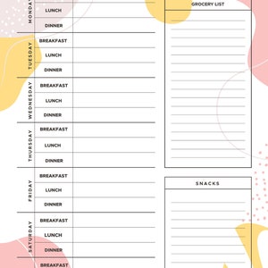 Weekly meal Planner l Printable meal planner l Menu planner l Groceries list planner l Menu planner l Meal and groceries planner.