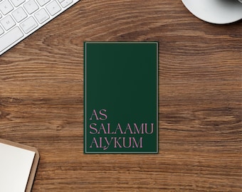 As Salaam Alykum Greeting Card | Peace be upon you Muslim Islamic Greeting Card with Envelope | Green and Pink | Minimal Card | Islam Hello