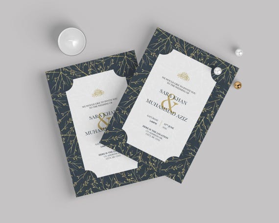 Muslim Wedding Invitation, Minimal Beautiful Nikkah Invite Islamic