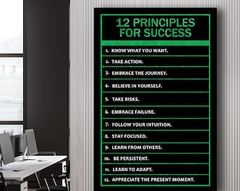 12 Principles For Success - Motivational Canvas Posters Prints - Wall art for Office Home Decor - Success canvas art