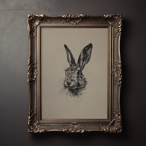 Vintage Rabbit Wall Art Rabbit Portrait Drawing Cute Bunny Nursery Print Baby Room Decor Printable Rabbit Illustration Neutral Wall Prints