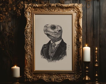 Schildkröte Portrait druckbare Vintage Schildkröte in einer Anzug Wand Kunst Skizze einer eleganten Schildkröte Marine Poster für Küstenwanddruck Ozean Dekor