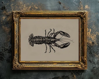 Lobster Wall Art Print Vintage Lobster Bathroom Printable Marine Animal Lobster Kitchen Wall Decor Trendy Wall Art for Coastal Home Decor