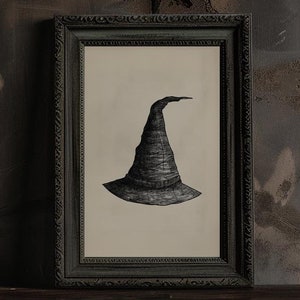 Witch Hat Portrait Wall Printable Halloween Witches Hat Illustration of a Witch Hat Drawing for Witchy Home Decor Witchcraft Wall Art Print