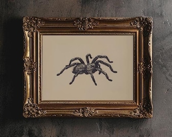 Impresión de pared de tarántula, ilustración de anatomía de tarántula vintage, arte de pared imprimible de araña, impresión de araña negra de entomología para decoración de pared de Halloween