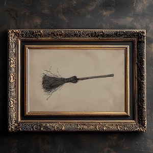 Witches Broom Art Printable Vintage Witch Broomstick Wall Art Vintage Drawing of a Witch Broom for Gothic Wall Prints Halloween Home Decor