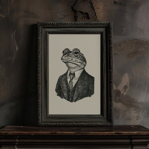 Frog Wearing a Suit Printable Art, Frog Portrait Wall Art, Dapper Frog Poster, Vintage Frog Digital Print, Reptile Frog Lover Illustration