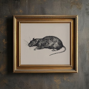 Black Rat Digital Artwork Poster, Cute Rodent Rat Wall Art Print, Vintage Rat Print on Sepia Black Ink, Printable Cute Pet Rat Illustration