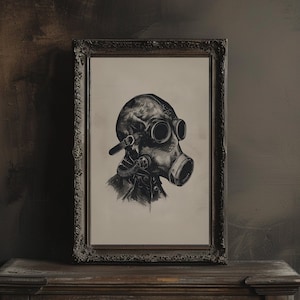 Gas Mask Illustration Wall Art Vintage Sketch Gas Mask Printable Biohazard Mask Print Gothic Gas Mask Artwork Dark Eclectic Wall Art