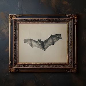 Vintage Bat Printable Wall Art, Gothic Bat Sketch Wall Art, Spooky Halloween Animal Poster, Dark Moody Bat Illustration, Vampire Aesthetic