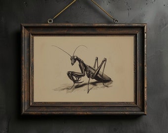 Praying Mantis Wall Art Moody Insect Printable Vintage Insect Drawing Praying Mantis Anatomy Sketch Print Bug Poster for Gothic Home Decor