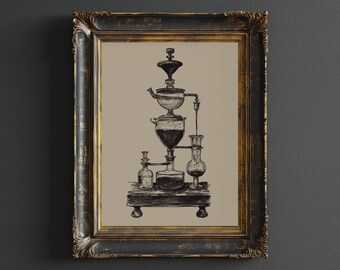 Antique Distillation Set Digital Print, Magic Potion Apparatus Poster, Printable Abstract Coffee Lover Art, Sepia Chemistry Wall Art Sketch