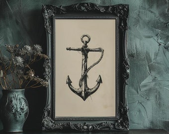 Ship Anchor Wall Art Printable Vintage Anchor Illustration Nautical Anchor Artwork Coastal Bathroom Anchor Wall Print Nautical Nursery Decor